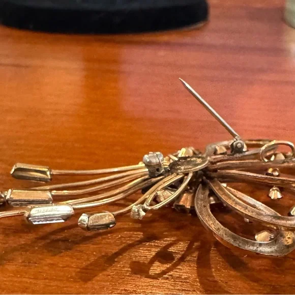 Vintage M & S Brooch & Earrings Set—1/20 12k Gold Filled, Pink/Clear Rhinestones - Picture 8 of 9